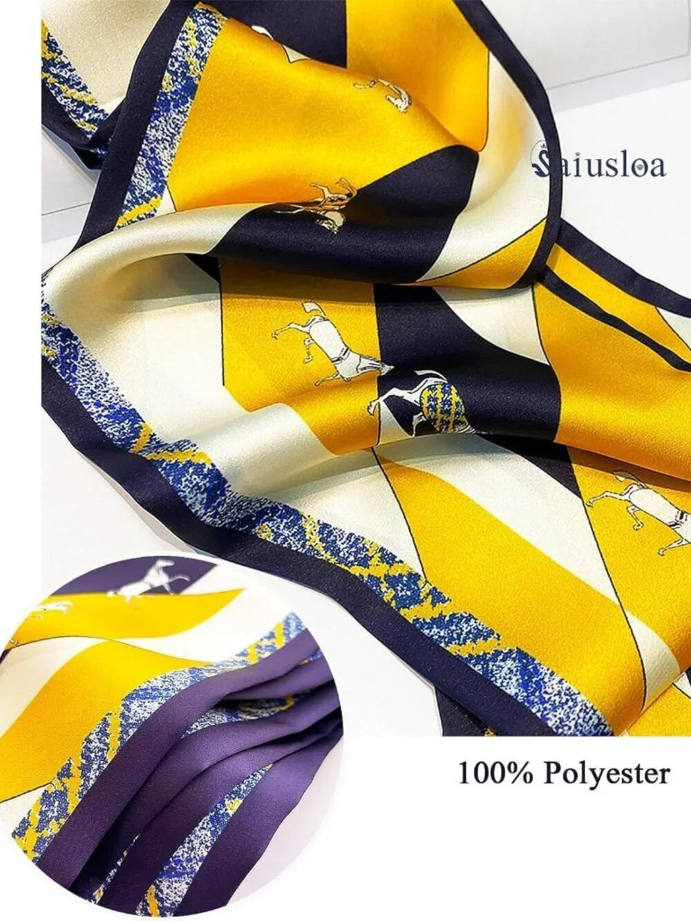 Women's Blue and White Pony Fashion Scarves Long Skinny Silky Hair Bags Scarf